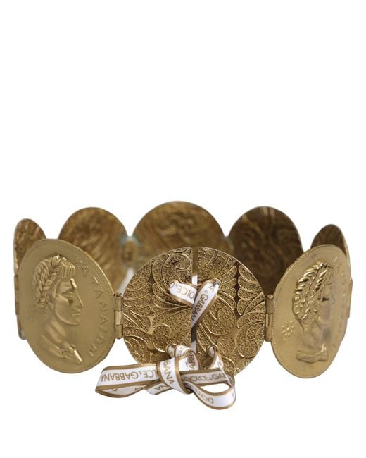 Dolce & Gabbana Brown Gold Tone Brass Coin Metal Waist Cintura Belt