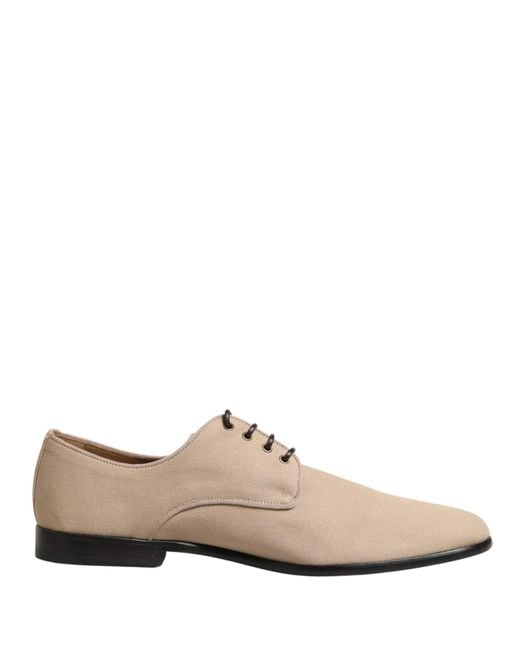Dolce & Gabbana White Beige Canvas Derby Lace Up Dress Men Shoes for men