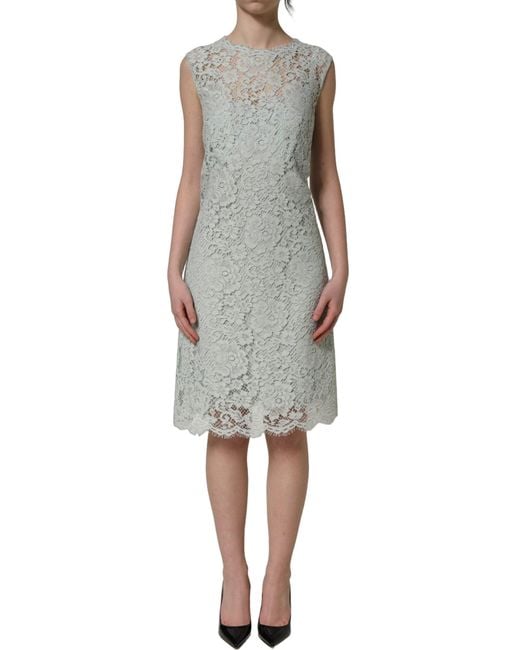 Dolce & Gabbana Gray Mint Green Lace Sleeveless Knee Length Dress