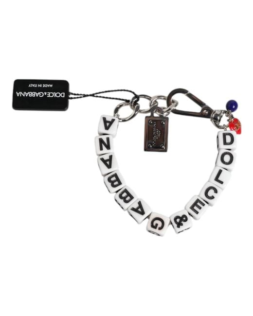 Dolce & Gabbana Metallic Brass Chain Dice Logo Embellished Charm Bracelet
