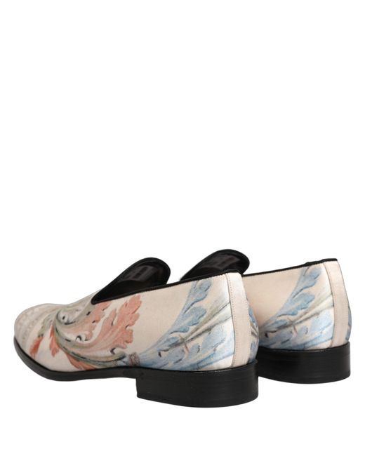 Dolce & Gabbana White Floral Vase Slip On Dress Loafers Shoes for men
