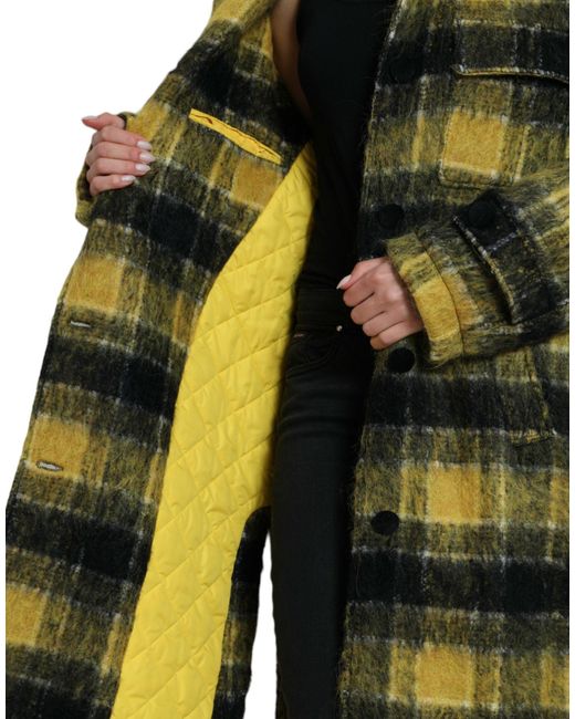 Dolce & Gabbana Green Yellow Plaid Long Sleeve Casual Coat Jacket