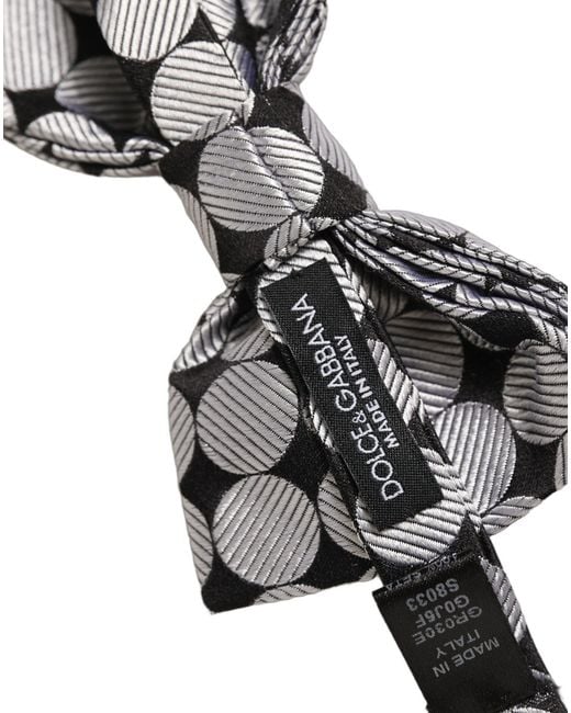 Dolce & Gabbana Men Black Silver Circles Adjustable Neck Papillon Bow Tie for men