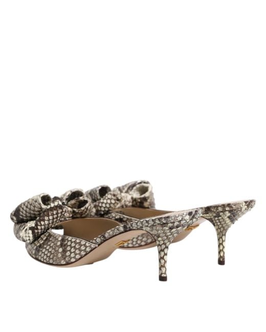 Dolce & Gabbana Metallic Multicolor Keira Bow Leather Peep Toe Mules Shoes
