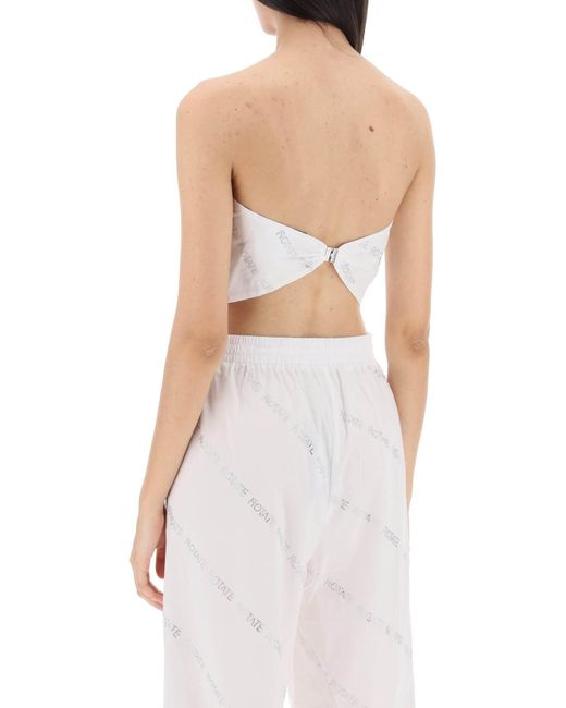 ROTATE BIRGER CHRISTENSEN White Cropped Hankerchief Top With Crystal Logo All-over
