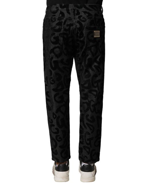 Dolce & Gabbana Black Gray Cotton Dg Logo Straight Men Denim Jeans for men