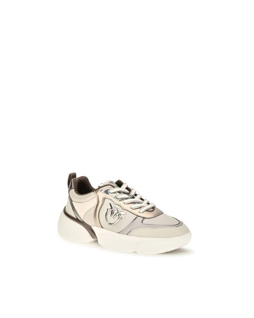 Pinko White Calf Leather Bos Taurus Chunky Sneakers