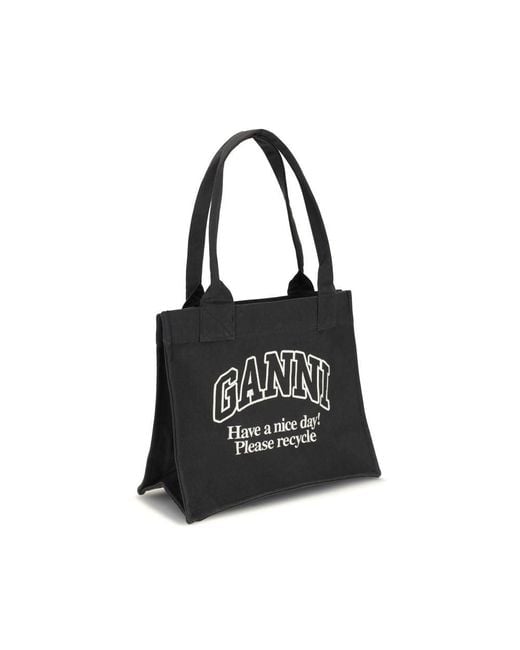 Ganni Black Logo Canvas Tote Bag