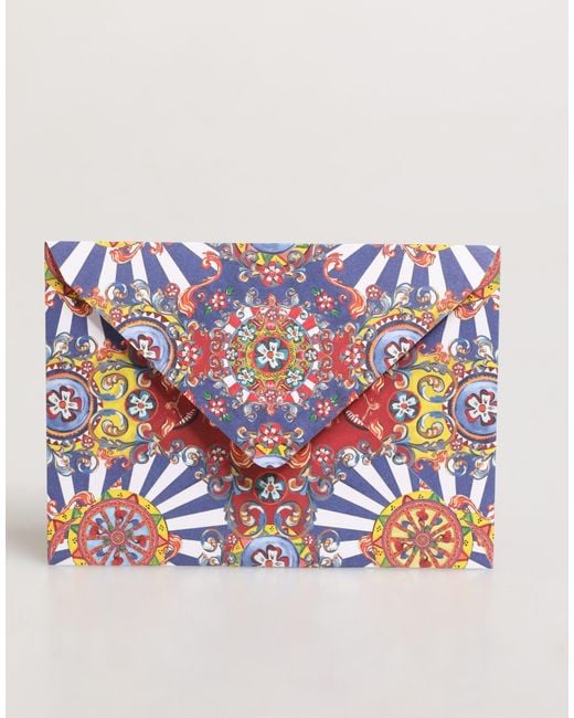 Dolce & Gabbana Blue Carretto Siciliano Envelope Post Card Holder