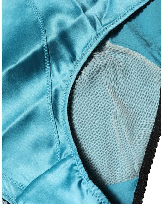 Dolce & Gabbana Blue Silk Blend High Waist Girdle Panty Underwear