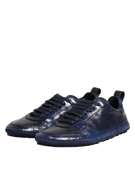 Dolce & Gabbana Blue Dark Leather Low Top Sneakers Shoes for men