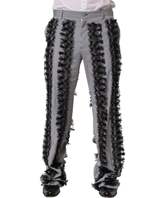 Dolce & Gabbana Blackgray Pinstripe Embellished Trouser Pants for men