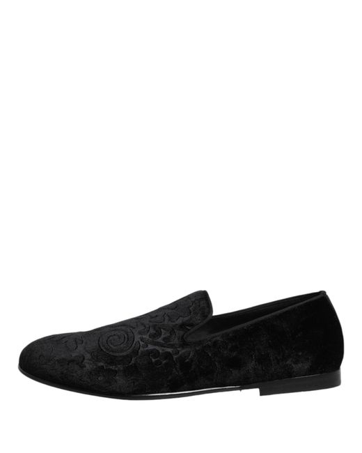 Dolce & Gabbana Black Velvet Slip Ons Loafers Flats Shoes