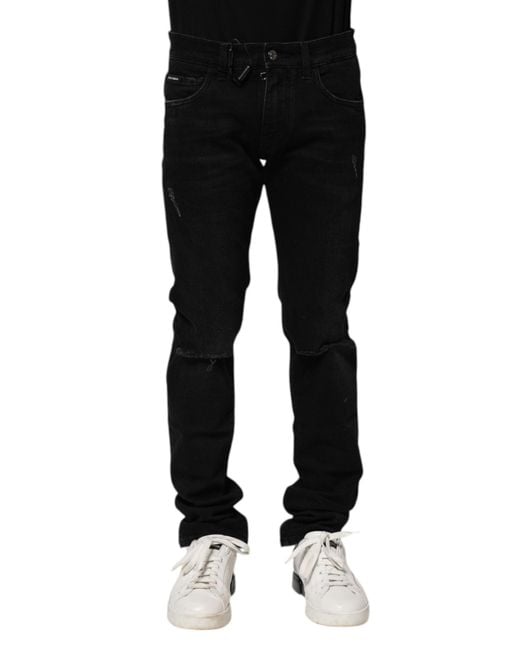 Dolce & Gabbana Black Distressed Slim Fit Jeans for men