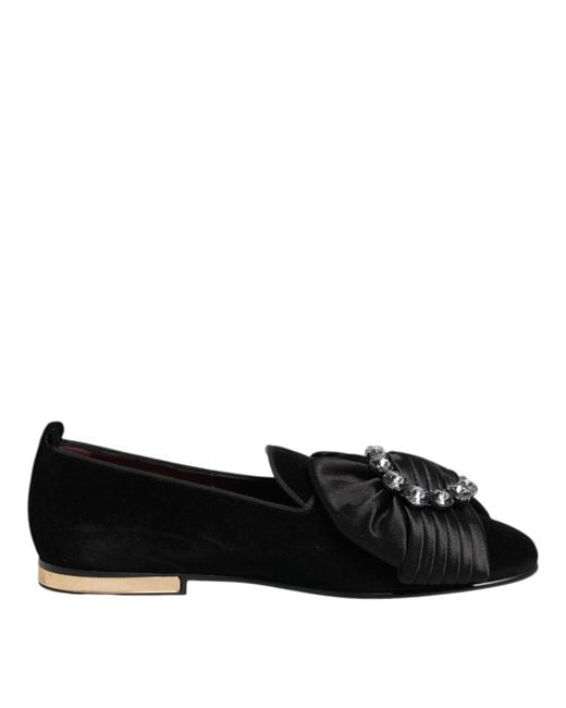 Dolce & Gabbana Black Vaticano Crystal Ribbon Slip On Shoes