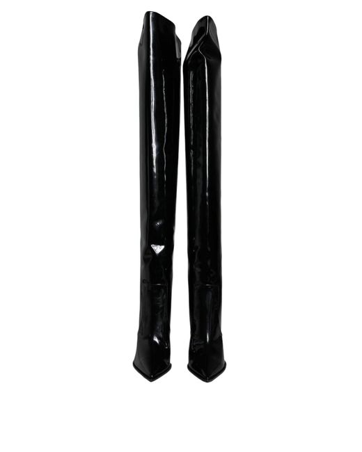 Dolce & Gabbana Black Patent Leather Knee High Boots Shoes (Pre-Owned)