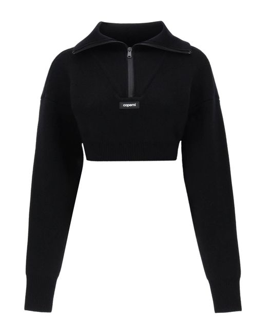 Coperni Black Half Zip Cropped Boxy Wool Sweater