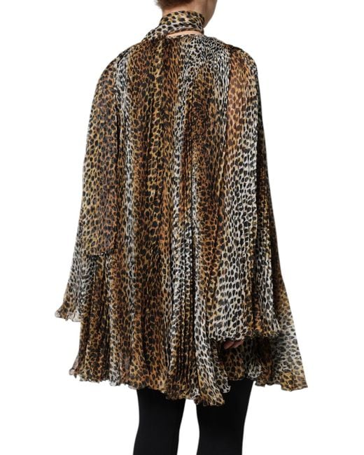 Dolce & Gabbana Brown Leopard Print Scarf Collared Chiffon Dress for men