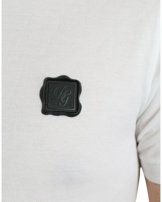 Dolce & Gabbana White Elegant Cotton Polo Tee With Logo Patch for men