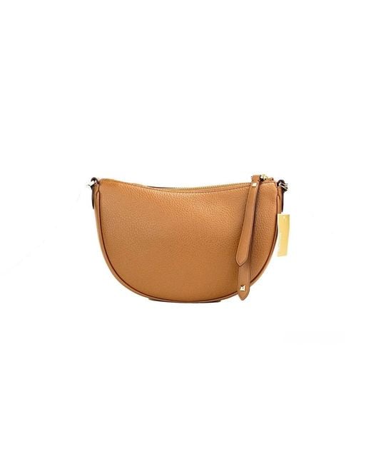 Michael Kors Brown Dover Small Luggage Pebbled Leather Half Moon Crossbody Bag Purse