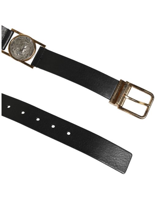 Dolce & Gabbana Black Leather Coin Buckle Belt Calf for men