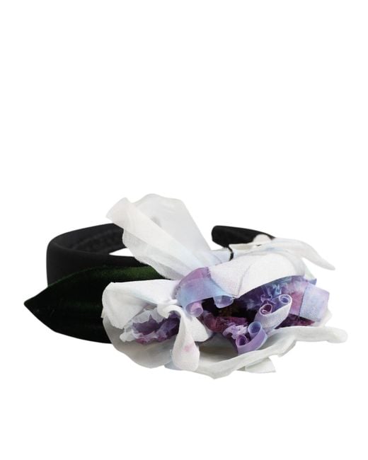 Dolce & Gabbana Multicolor Black Green Silk Purple White Floral Appliqué Accessory Headband