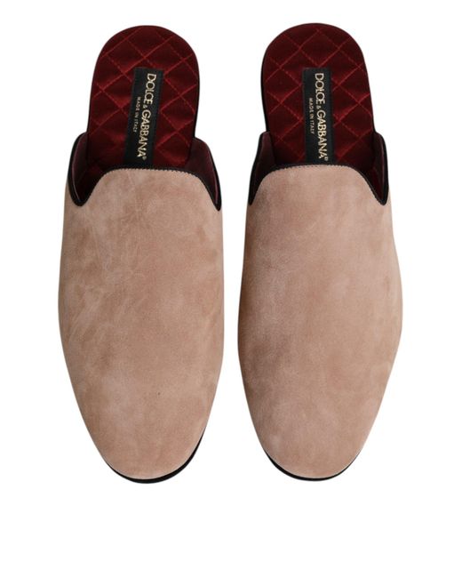 Dolce & Gabbana Brown Beige Capra Suede Slides Flat Slipper Shoes for men