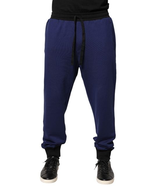 Dolce & Gabbana Blue Cotton Mid Waist Jogger Trousers Pants for men