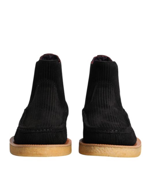 Dolce & Gabbana Black Calf Suede Slip On Ankle Boots Shoes for men