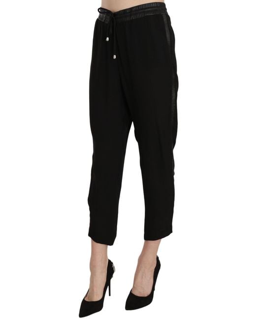 Guess Black Polyester High Waist Cropped Trousers Pants