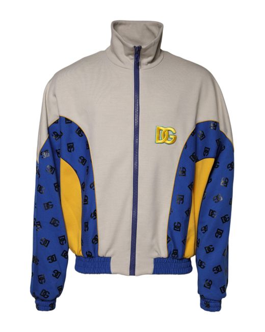 Dolce & Gabbana Blue Multicolor Polyester Full Zip Bomber Jacket for men