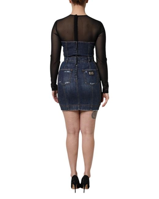 Dolce & Gabbana Black Blue Long Sleeves Denim Mini Dress for men