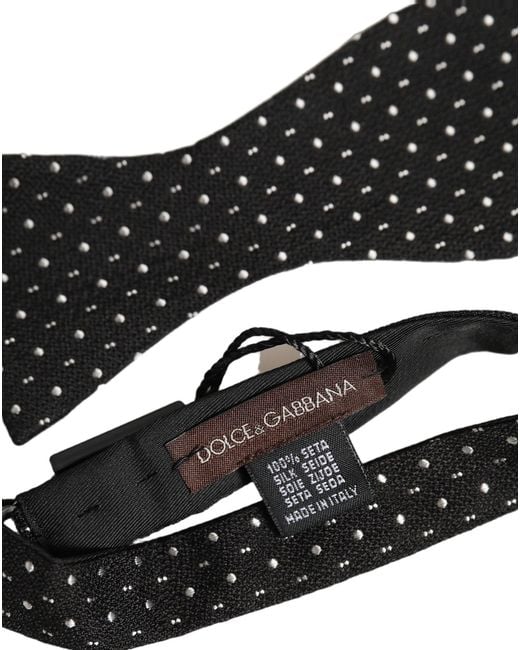 Dolce & Gabbana Black White Polka Dot Adjustable Neck Papillon Bow Tie for men