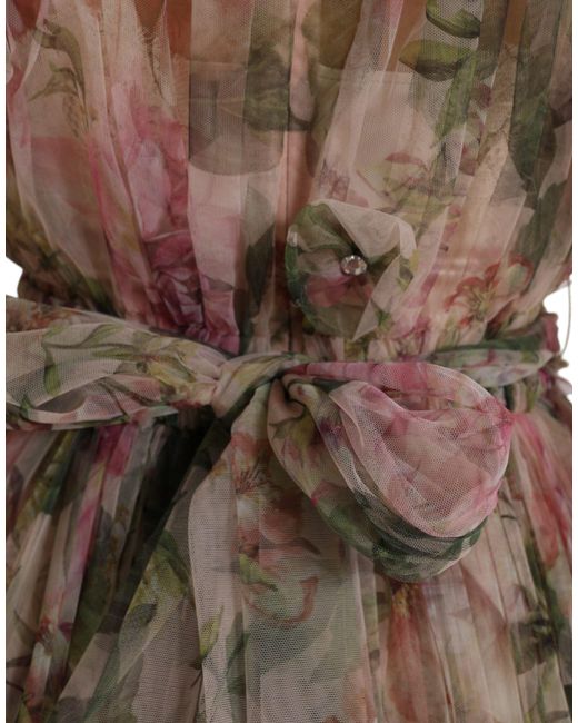 Dolce & Gabbana Brown Multicolor Floral Print A-line Gown Dress