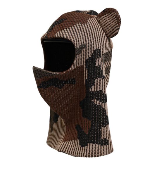 Dolce & Gabbana Brown Camouflage Balaclava Mask Cap Hat for men