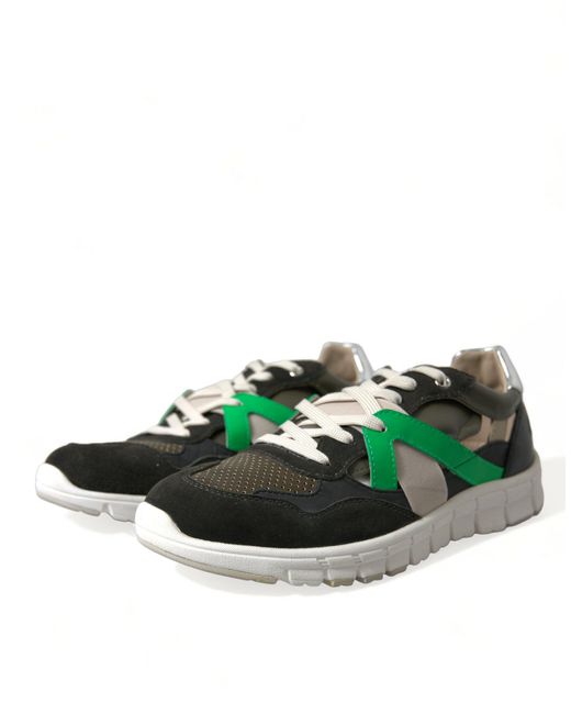 Dolce & Gabbana Green Multicolor Leather Suede Low Top Sneakers Shoes for men