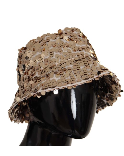 Dolce & Gabbana Black Silk Sequin Embellished Designer Brim Bucket Hat