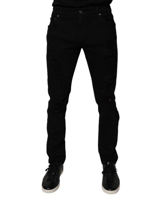 Dolce & Gabbana Black Slim Fit Distressed Jeans for men