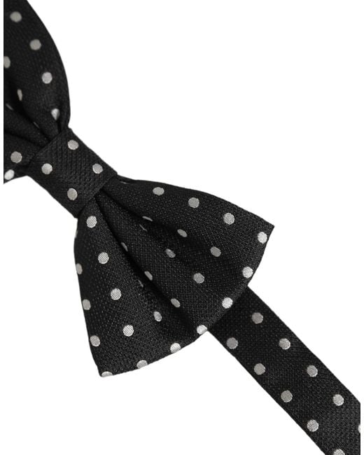 Dolce & Gabbana Black White Polka Dot Adjustable Neck Papillon Bow Tie for men