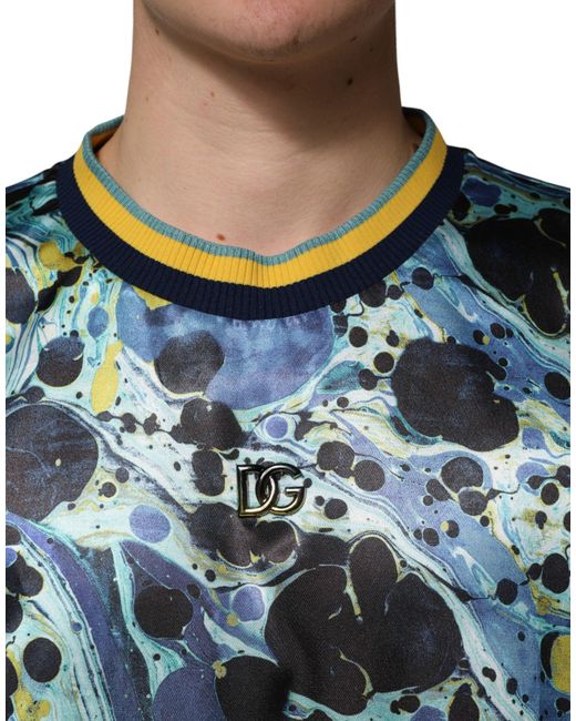 Dolce & Gabbana Blue Marble Print Pullover Sweater Elastane+Polyester Clothing for men