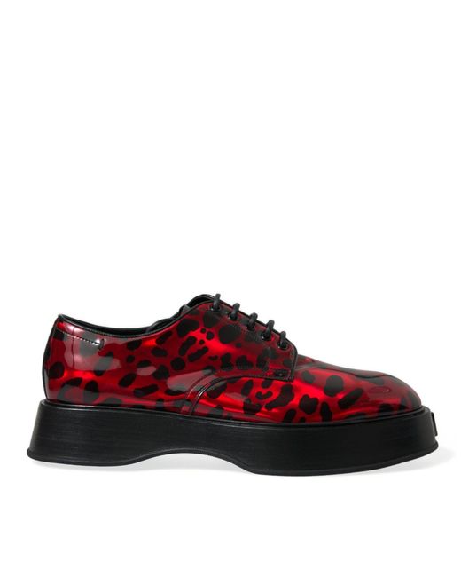 Dolce & Gabbana Red Leopard Calfskin Lace Up Derby Dress Shoes for men