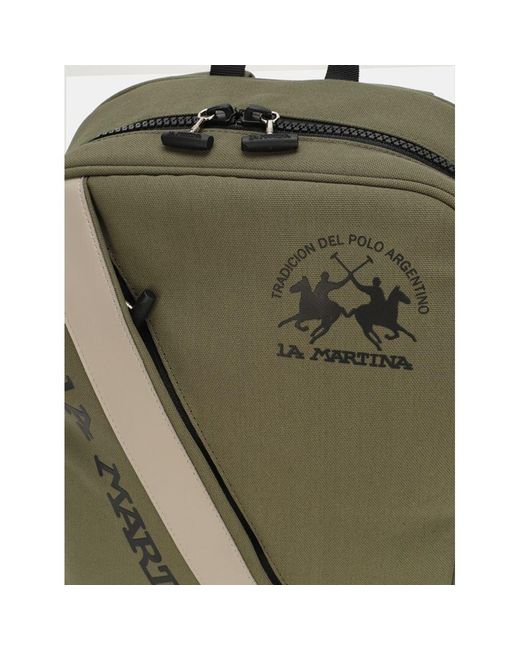 La Martina Green Bicolor Canvas Backpack for men