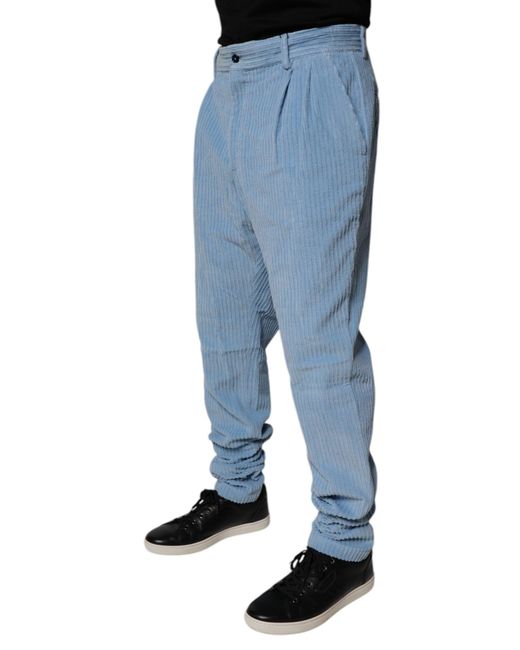 Dolce & Gabbana Blue Corduroy Pants Pleated Design for men