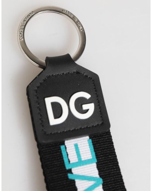 Dolce & Gabbana Blue Multicolor Logo Polyester Brass Holder Keychain Keyring for men