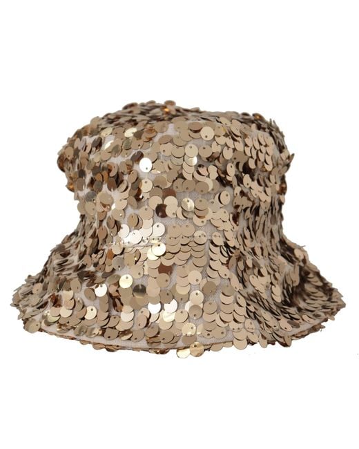 Dolce & Gabbana Black Silk Sequin Embellished Designer Brim Bucket Hat