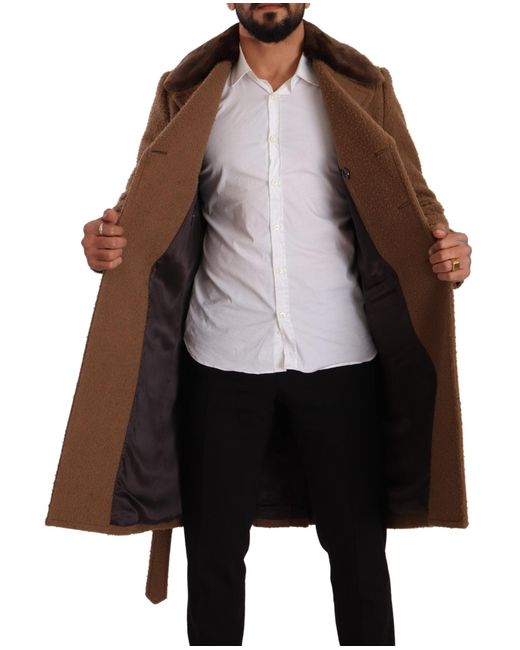 Dolce & Gabbana Brown Wool Long Double Breasted Overcoat Jacket for men
