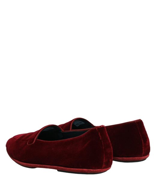 Dolce & Gabbana Red Maroon Velvet Slip On Men Flats Loafers Shoes for men