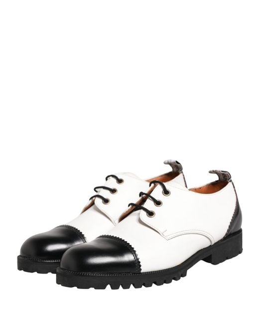 Cesare Paciotti Black White Leather Derby Shoes