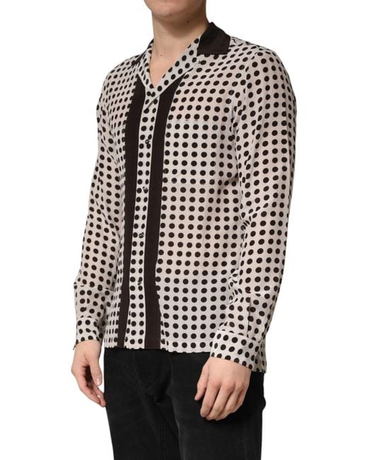 Dolce & Gabbana Black Polka Dot Silk Casual Shirt for men