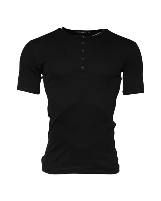 Dolce & Gabbana Black Cotton Knit Crew Neck Henley T for men